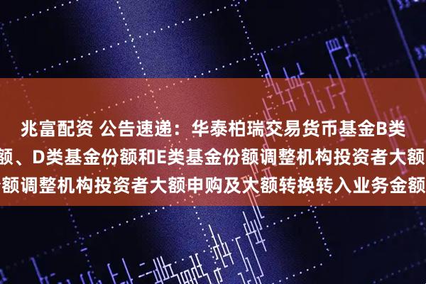 兆富配資 公告速遞：華泰柏瑞交易貨幣基金B類基金份額、C類基金份額、D類基金份額和E類基金份額調整機構投資者大額申購及大額轉換轉入業務金額限制
