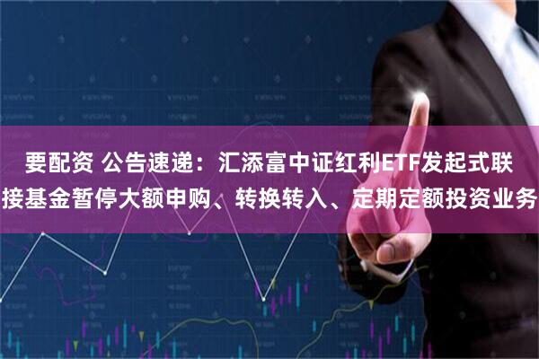 要配資 公告速遞：匯添富中證紅利ETF發起式聯接基金暫停大額申購、轉換轉入、定期定額投資業務